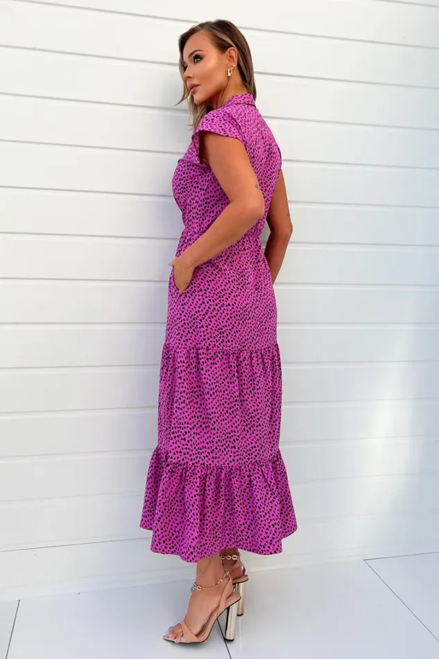 AX Paris Hot Pink Heart Print Collared Smock Midi Dress Dresses