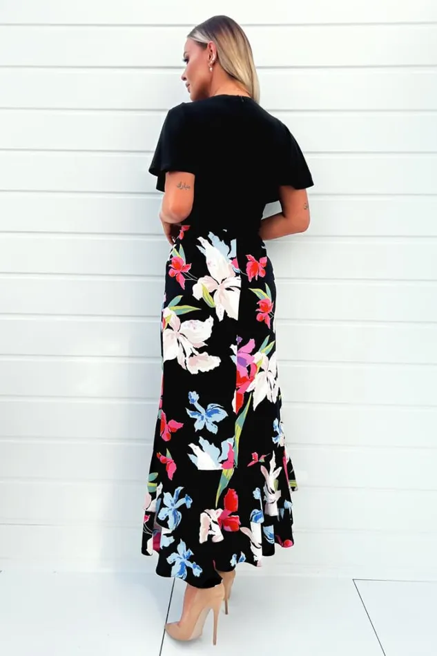 AX Paris Multi Floral Printed 2 In 1 Short Sleeve Frill Hem Midi Dress Dresses