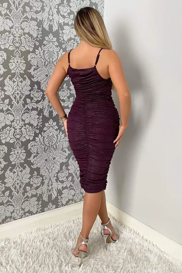 AX Paris Plum Ruched Bodycon Shimmer Midi Dress Dresses