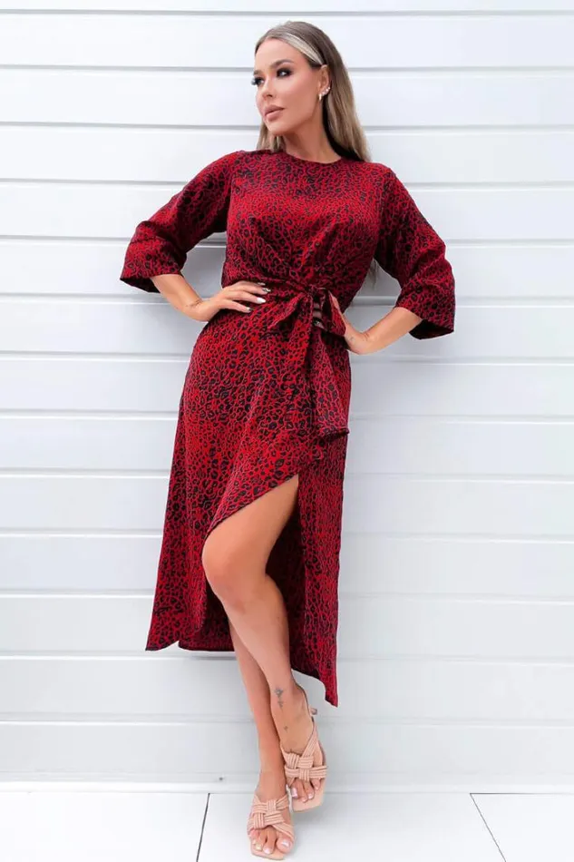 AX Paris Red And Black Animal Print Tie Front Midi Dress Dresses