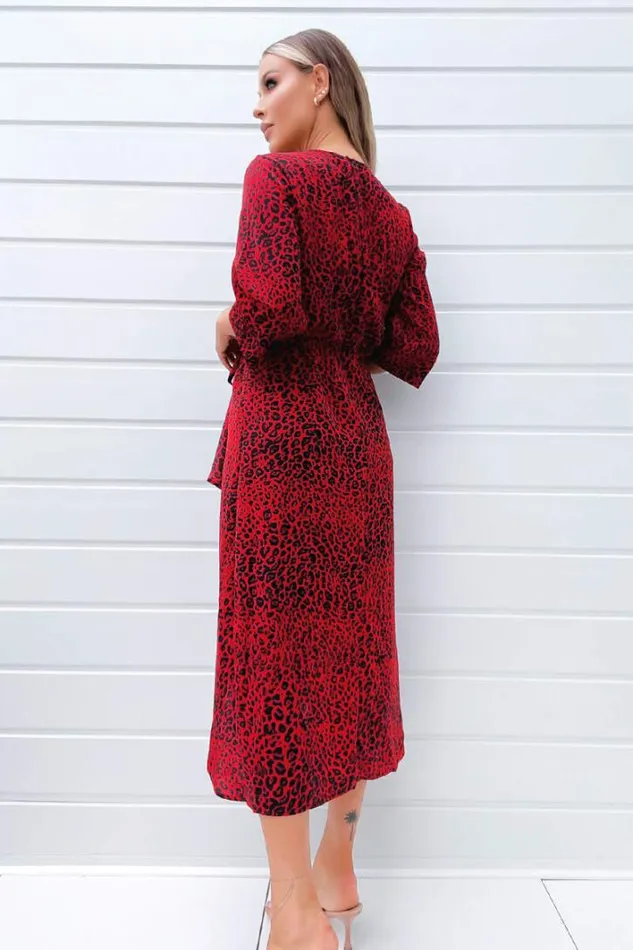 AX Paris Red And Black Animal Print Tie Front Midi Dress Dresses