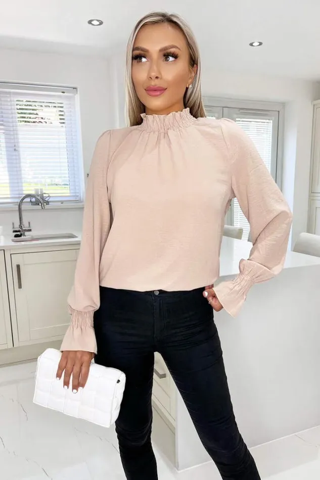 AX Paris Stone Elasticated Cuff And Neck Long Sleeve Top Tops