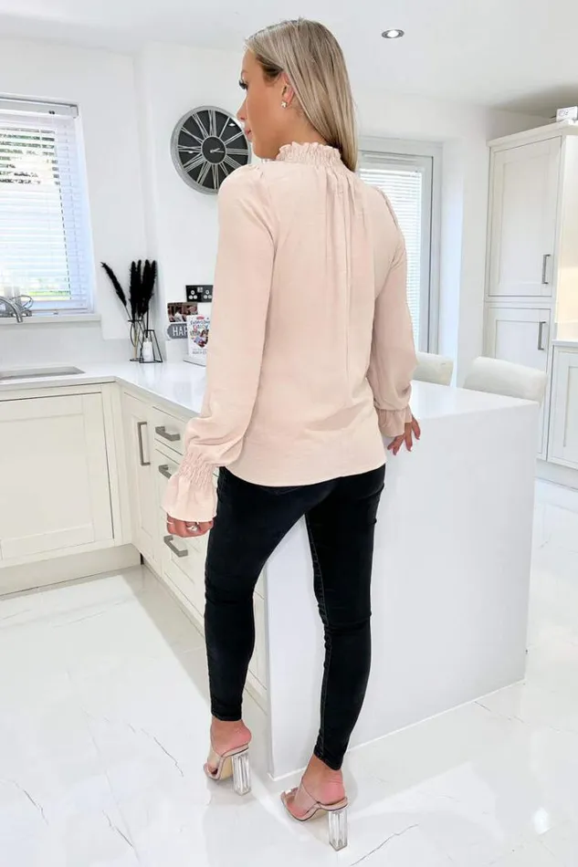 AX Paris Stone Elasticated Cuff And Neck Long Sleeve Top Tops