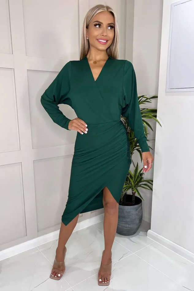 AX Paris Teal Ruched Side Wrap Top Midi Dress Dresses