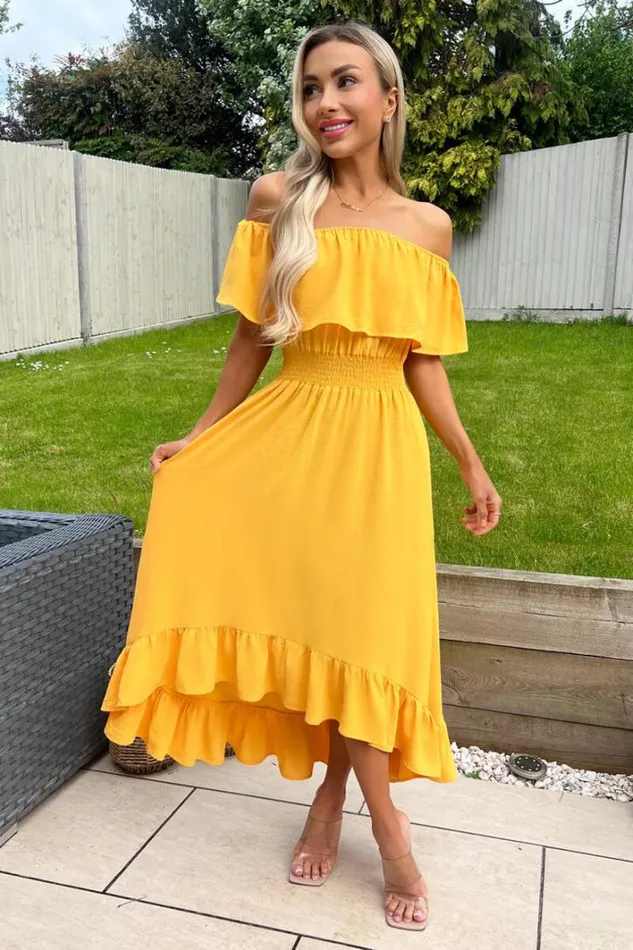 AX Paris Yellow Bardot Style Midi Dress Dresses