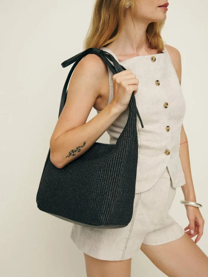 Bags The Reformation Medium Vittoria Tote Bag Black Raffia