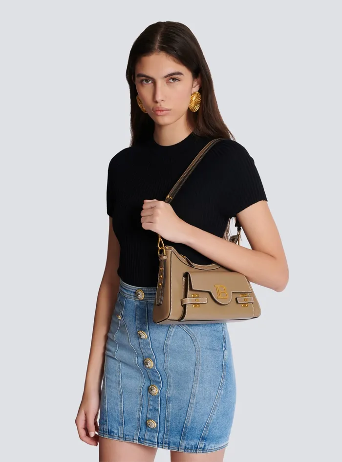 Balmain Crossbody Bags Women Calfskin BBuzz Hobo Bag Brown