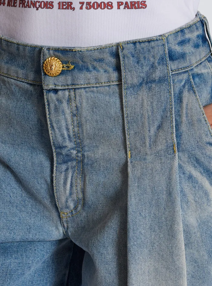 Balmain Denim Women Pleated Denim Jeans Blue