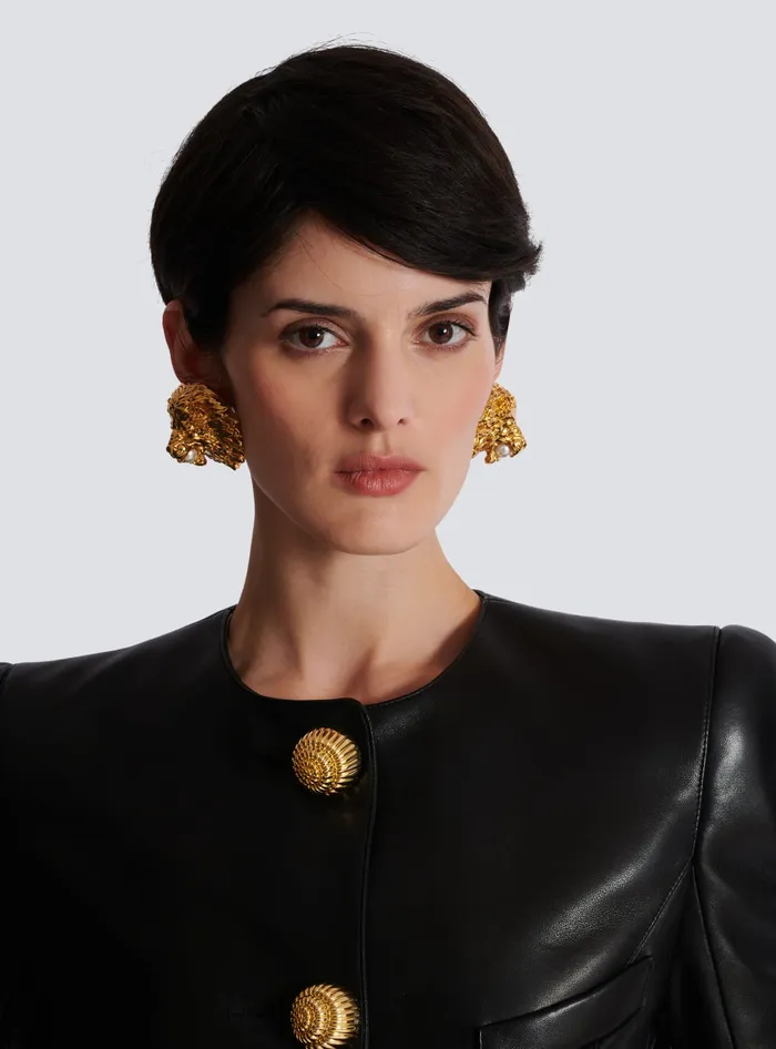 Balmain Fashion Jewelry Women Lion Metal And Pearl Earrings Gold