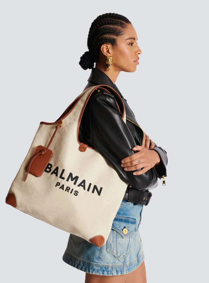 Balmain Grocery Bags Women Canvas And Leather Barmy Grocery Bag Brown