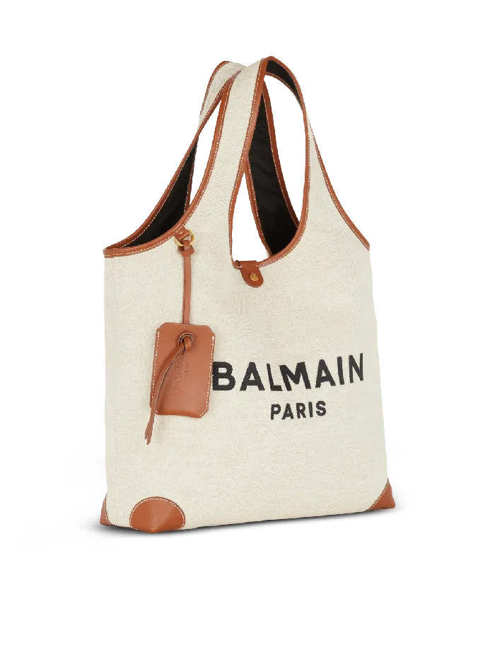 Balmain Grocery Bags Women Canvas And Leather Barmy Grocery Bag Brown