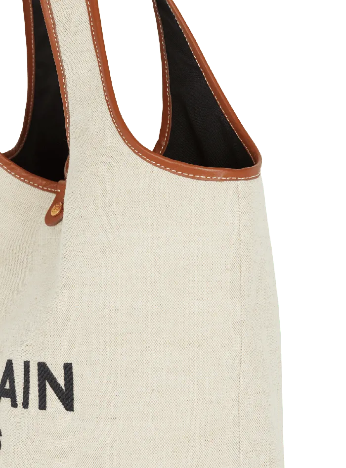 Balmain Grocery Bags Women Canvas And Leather Barmy Grocery Bag Brown