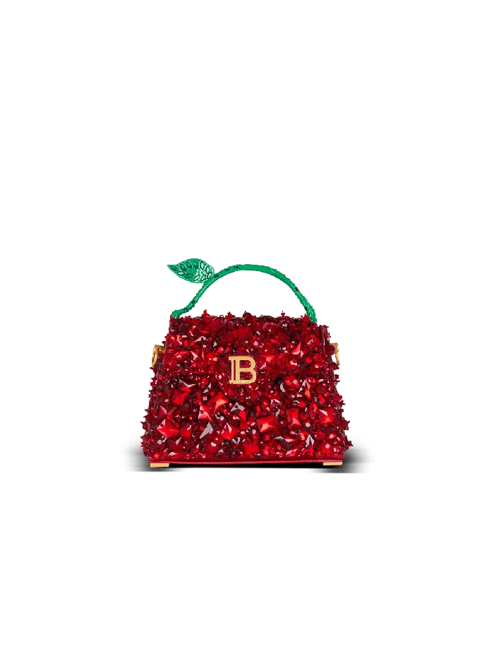 Balmain Handbags Women Small BBuzz Dynasty Bag In Strawberryembroidered Satin Red