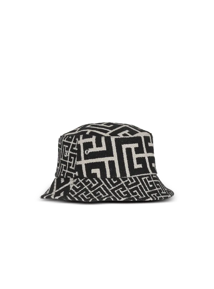 Balmain Hats And Caps Men Cotton Canvas Bucket Hat With Paris Logo Black