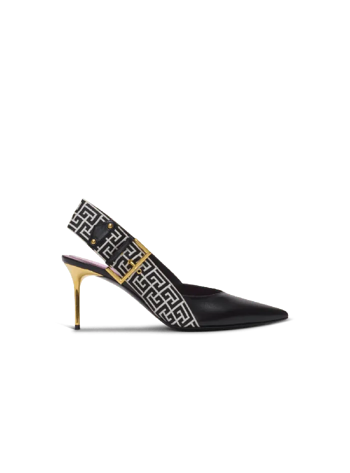 Balmain High Heels and Pumps Women Ruby Slingbacks In Calfskin And Monogrammed Black