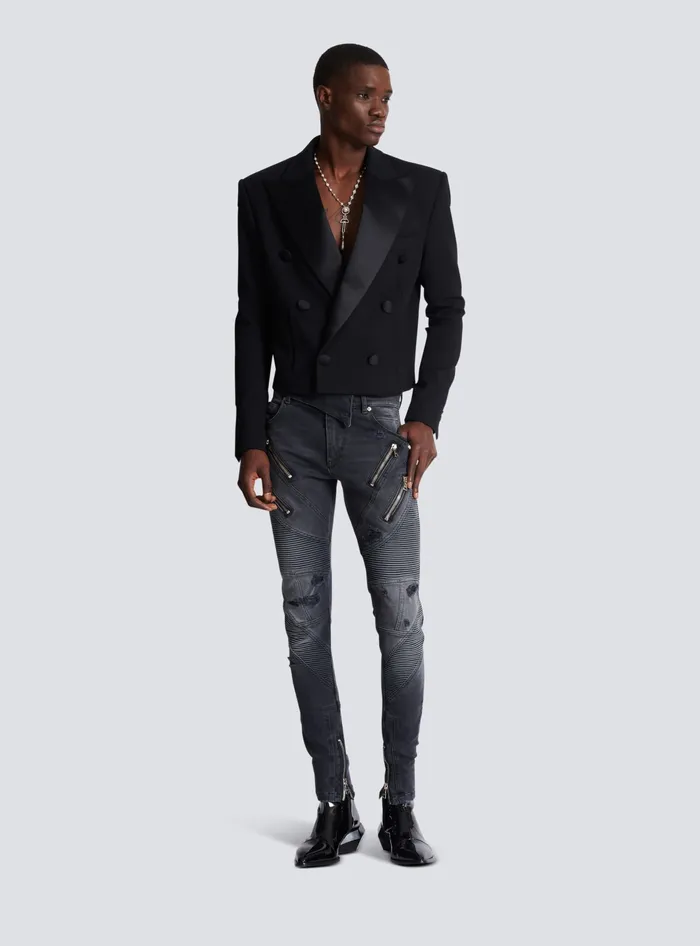 Balmain Jackets And Blazers Men Cropped Double Crepe Jacket Black