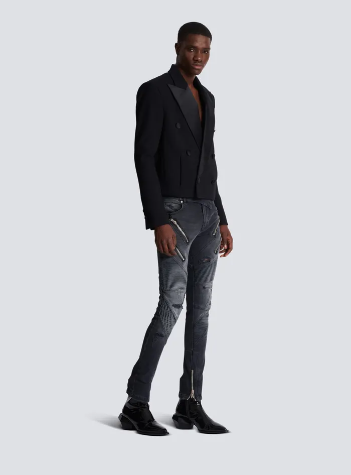 Balmain Jackets And Blazers Men Cropped Double Crepe Jacket Black