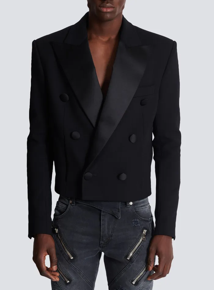 Balmain Jackets And Blazers Men Cropped Double Crepe Jacket Black