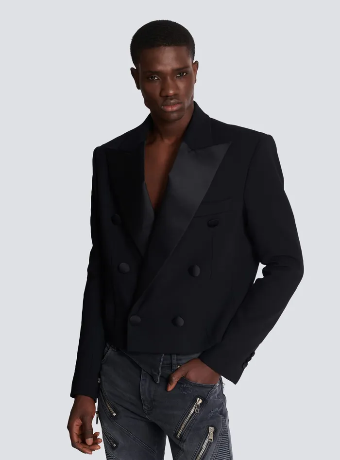 Balmain Jackets And Blazers Men Cropped Double Crepe Jacket Black