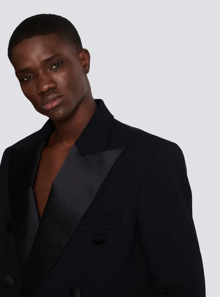 Balmain Jackets And Blazers Men Cropped Double Crepe Jacket Black