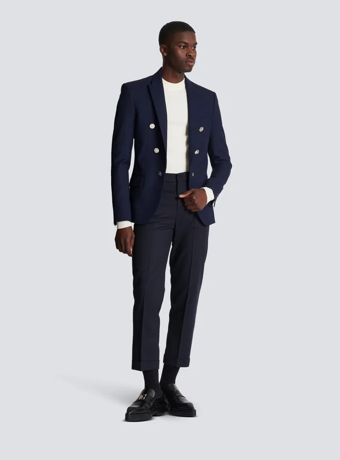 Balmain Jackets And Blazers Men Twill 6button Jacket Navy