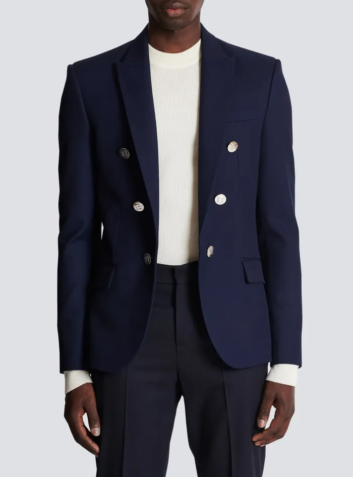 Balmain Jackets And Blazers Men Twill 6button Jacket Navy