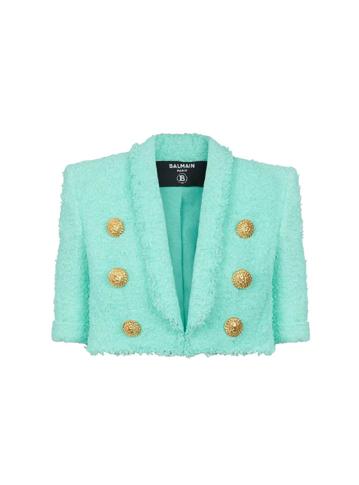 Balmain Jackets And Blazers Women 6button Cropped Tweed Jacket Blue