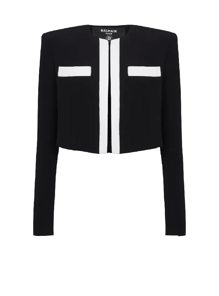 Balmain Jackets And Blazers Women Twotone Crepe Spencer Jacket Black