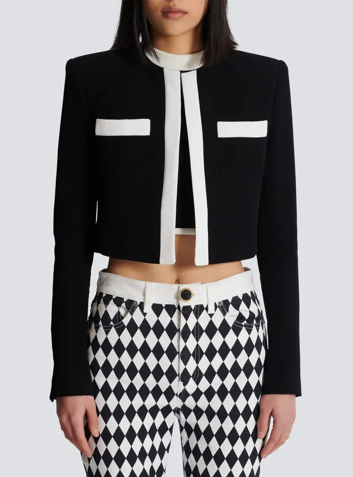 Balmain Jackets And Blazers Women Twotone Crepe Spencer Jacket Black