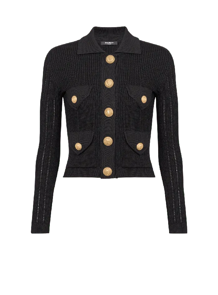 Balmain Knitwear Women Buttoned Knit Cardigan Black