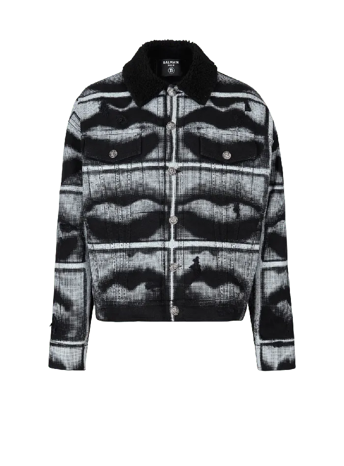 Balmain Outerwear Men Denim Jacket With Lips Print Black