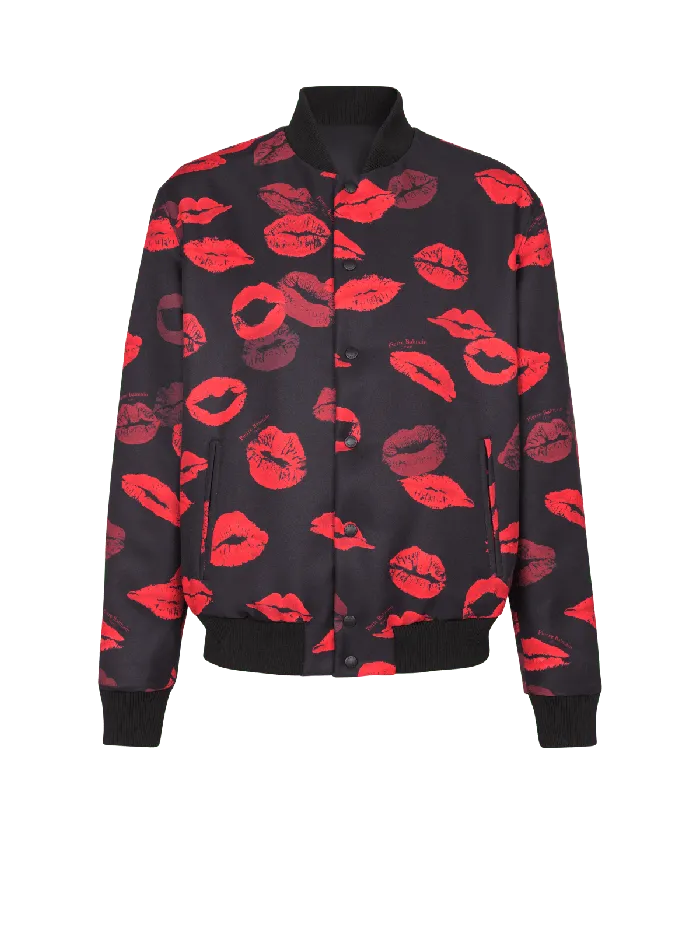 Balmain Outerwear Men Reversible Bomber Jacket In Plain And Kissprint Nylon Black