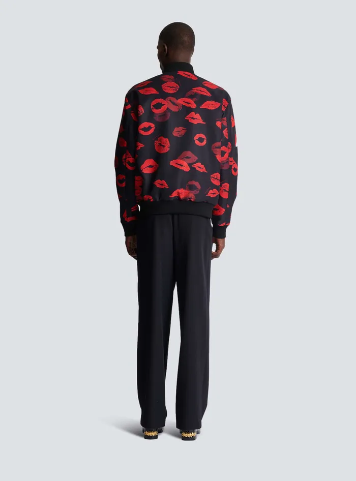 Balmain Outerwear Men Reversible Bomber Jacket In Plain And Kissprint Nylon Black
