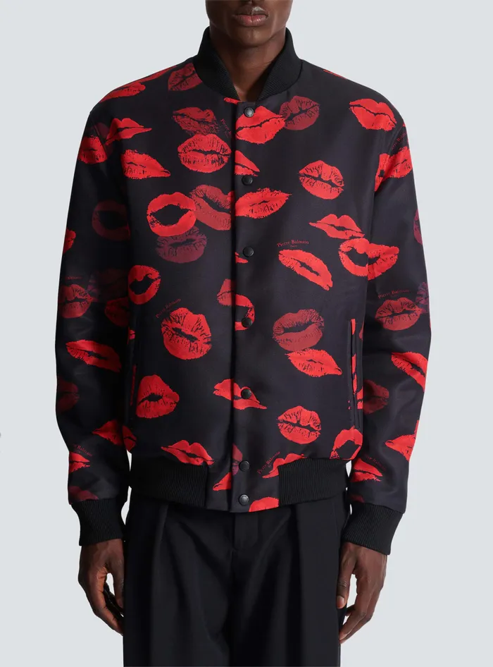 Balmain Outerwear Men Reversible Bomber Jacket In Plain And Kissprint Nylon Black