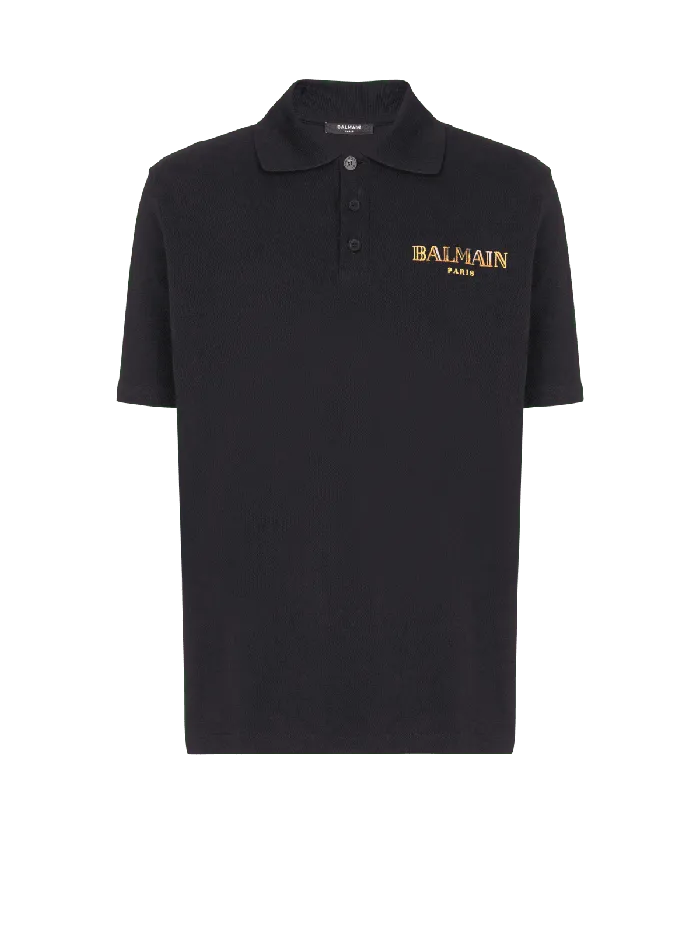 Balmain Shirts And Polos Men Vintage Embroidered Cotton Polo Shirt Black