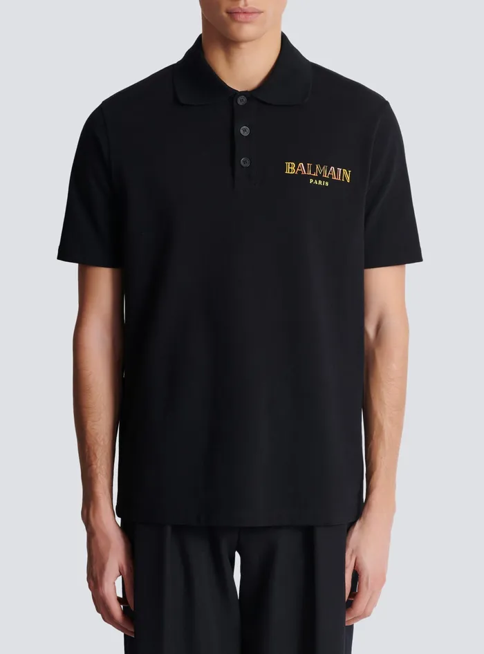 Balmain Shirts And Polos Men Vintage Embroidered Cotton Polo Shirt Black