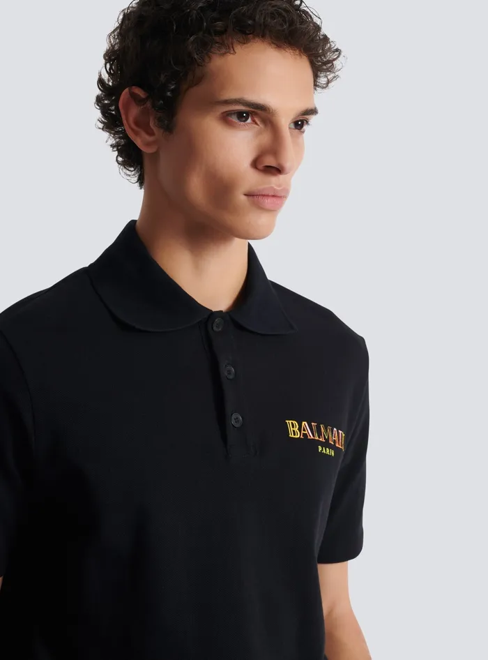 Balmain Shirts And Polos Men Vintage Embroidered Cotton Polo Shirt Black