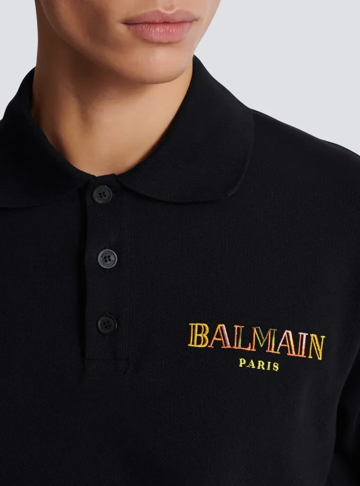 Balmain Shirts And Polos Men Vintage Embroidered Cotton Polo Shirt Black