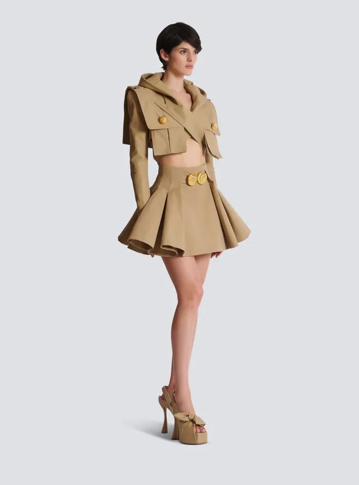 Balmain Skirts Women Flared Pleated Grain De Poudre Skirt Beige