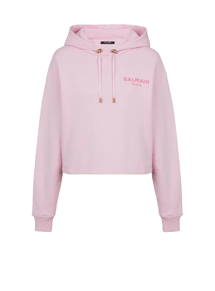 Balmain Sweatshirts Women Flocked Paris Hoodie Pink