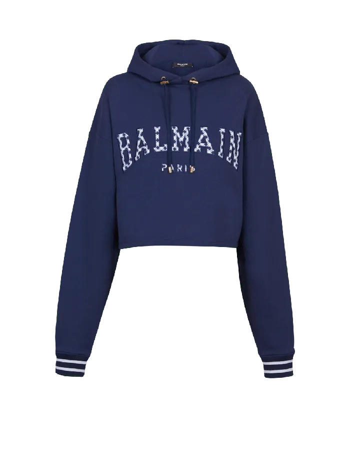Balmain Sweatshirts Women Paris Gingham Hoodie Navy