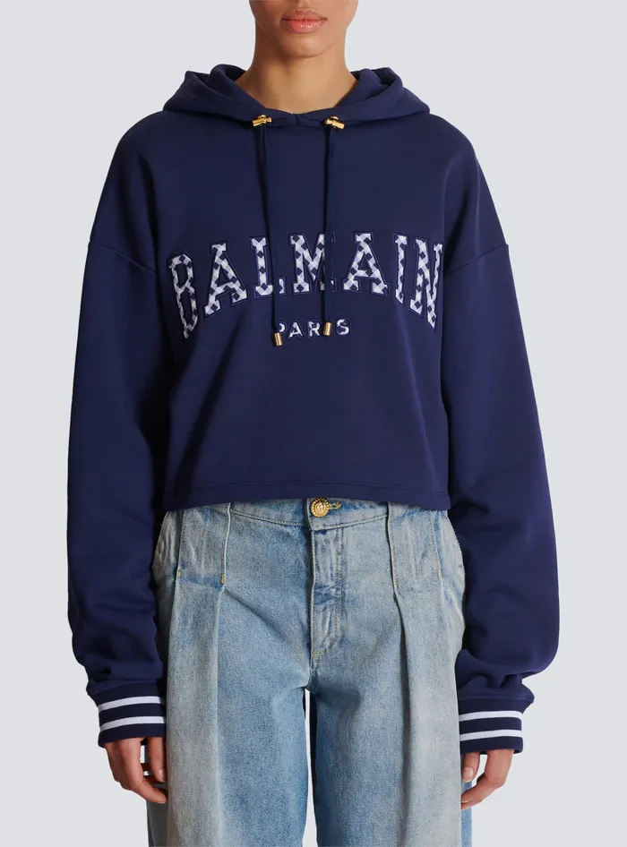 Balmain Sweatshirts Women Paris Gingham Hoodie Navy