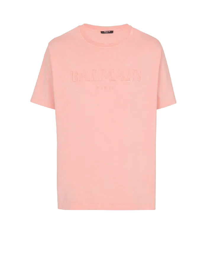 Balmain TShirts Men Loose Tshirt With Vintage Embroidery Pink