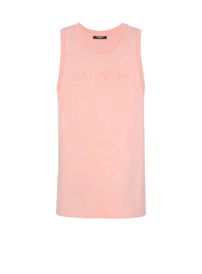 Balmain TShirts Men Tank Top With Vintage Embroidery Pink