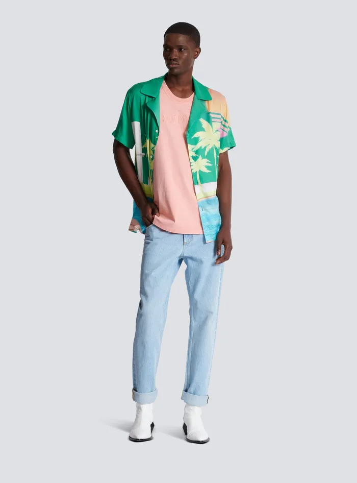 Balmain TShirts Men Tank Top With Vintage Embroidery Pink