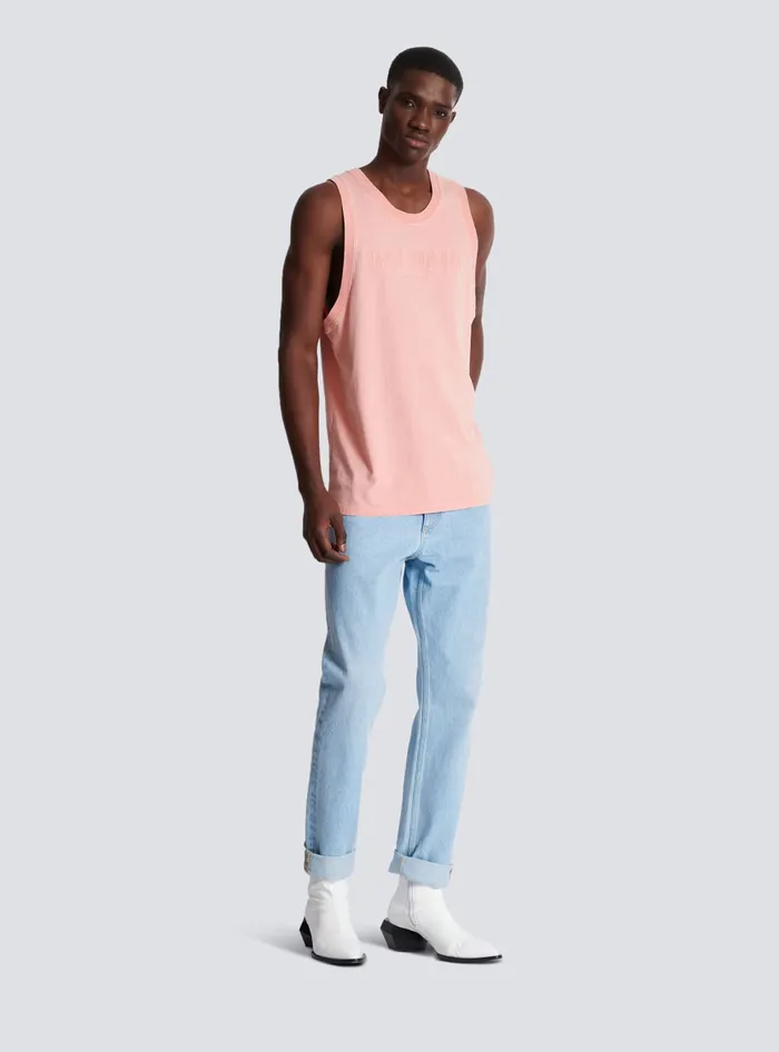 Balmain TShirts Men Tank Top With Vintage Embroidery Pink