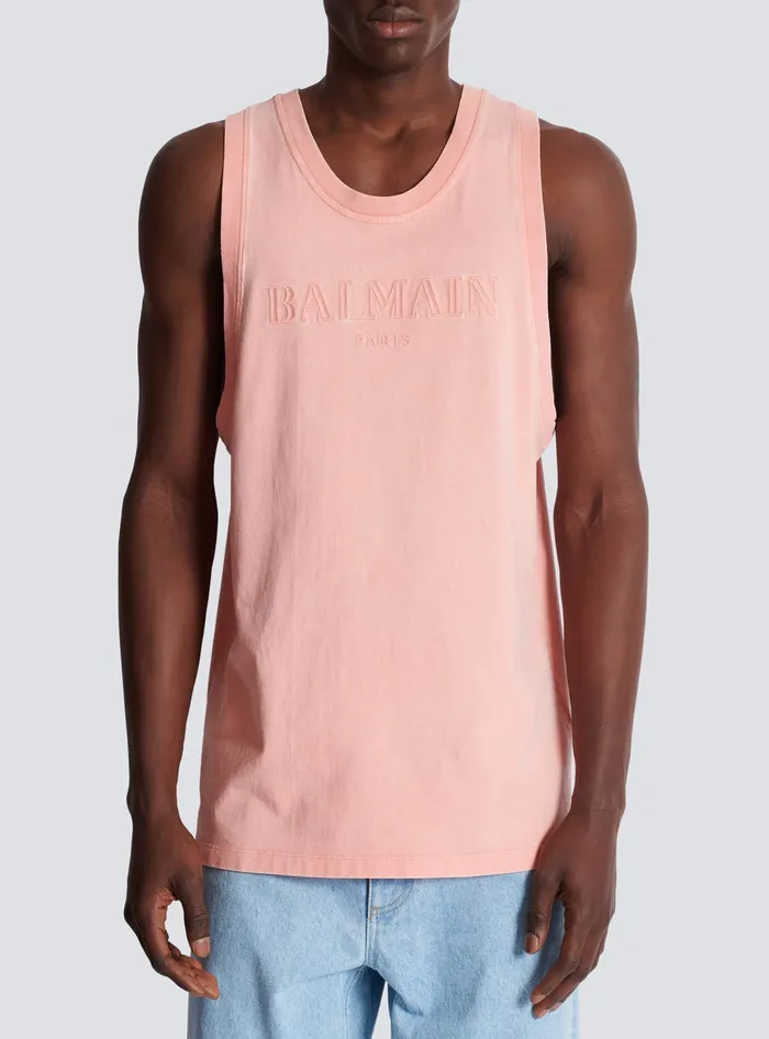 Balmain TShirts Men Tank Top With Vintage Embroidery Pink