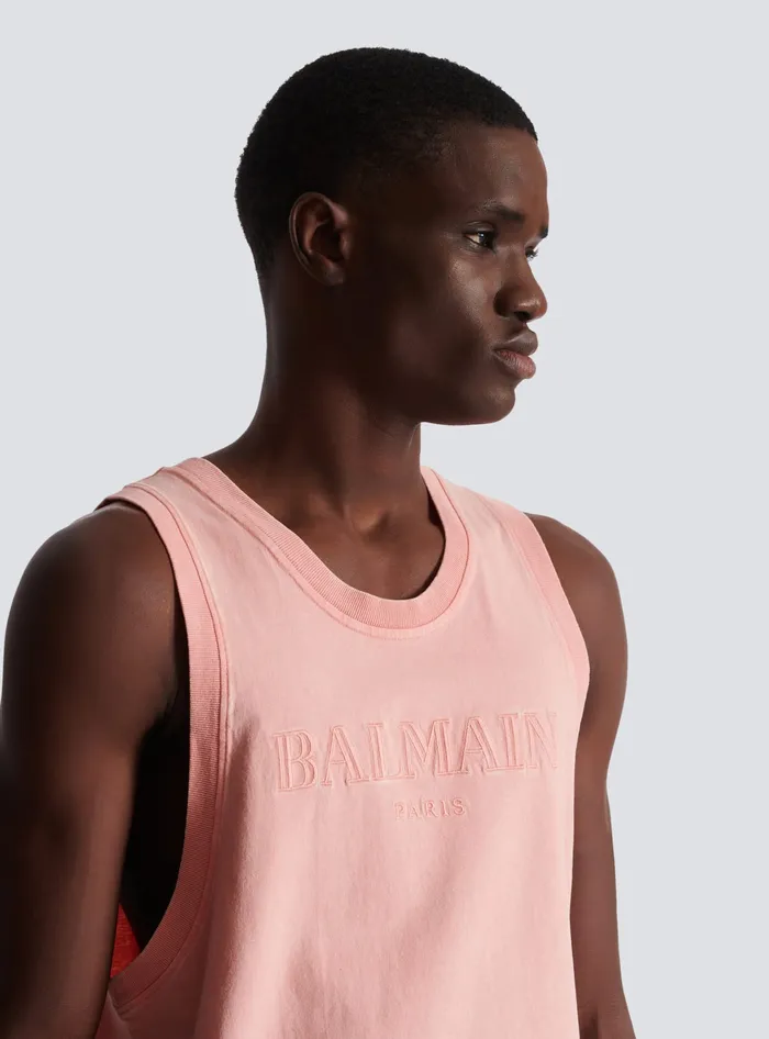 Balmain TShirts Men Tank Top With Vintage Embroidery Pink