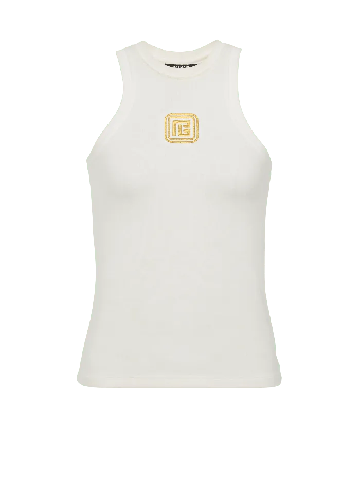 Balmain TShirts Women PB Embroidered Tank Top White