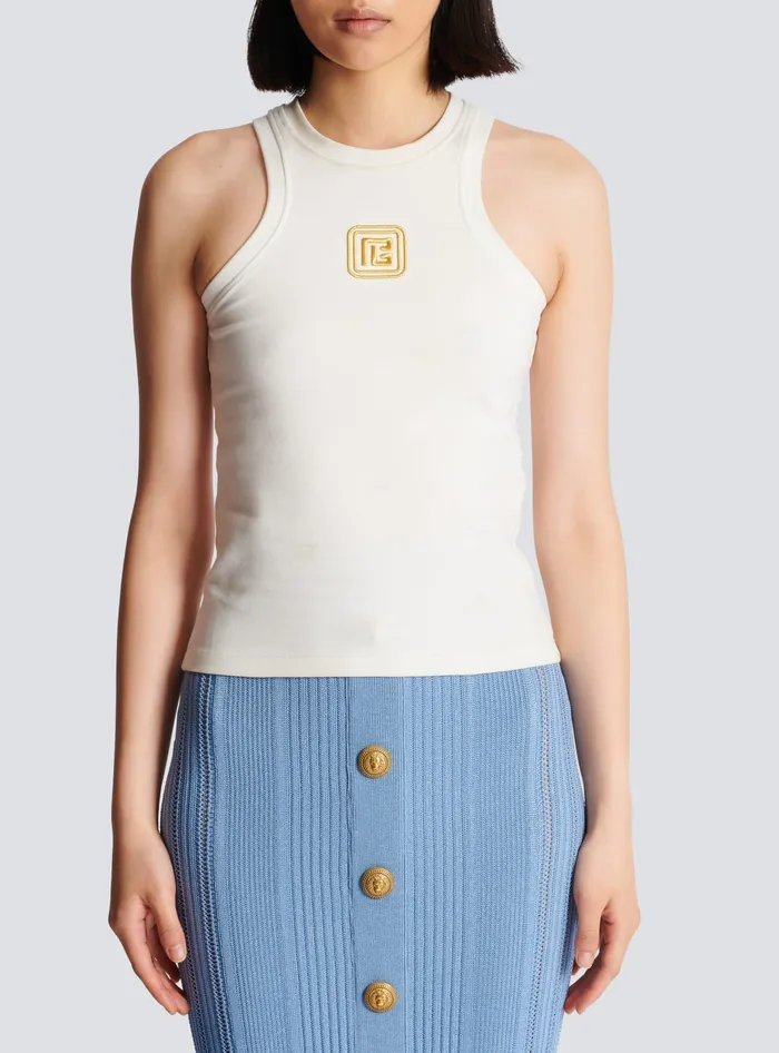 Balmain TShirts Women PB Embroidered Tank Top White